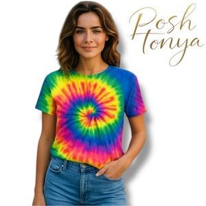 Neon Spiral Tie Dye T-Shirt Size S Festival Retro Y2K